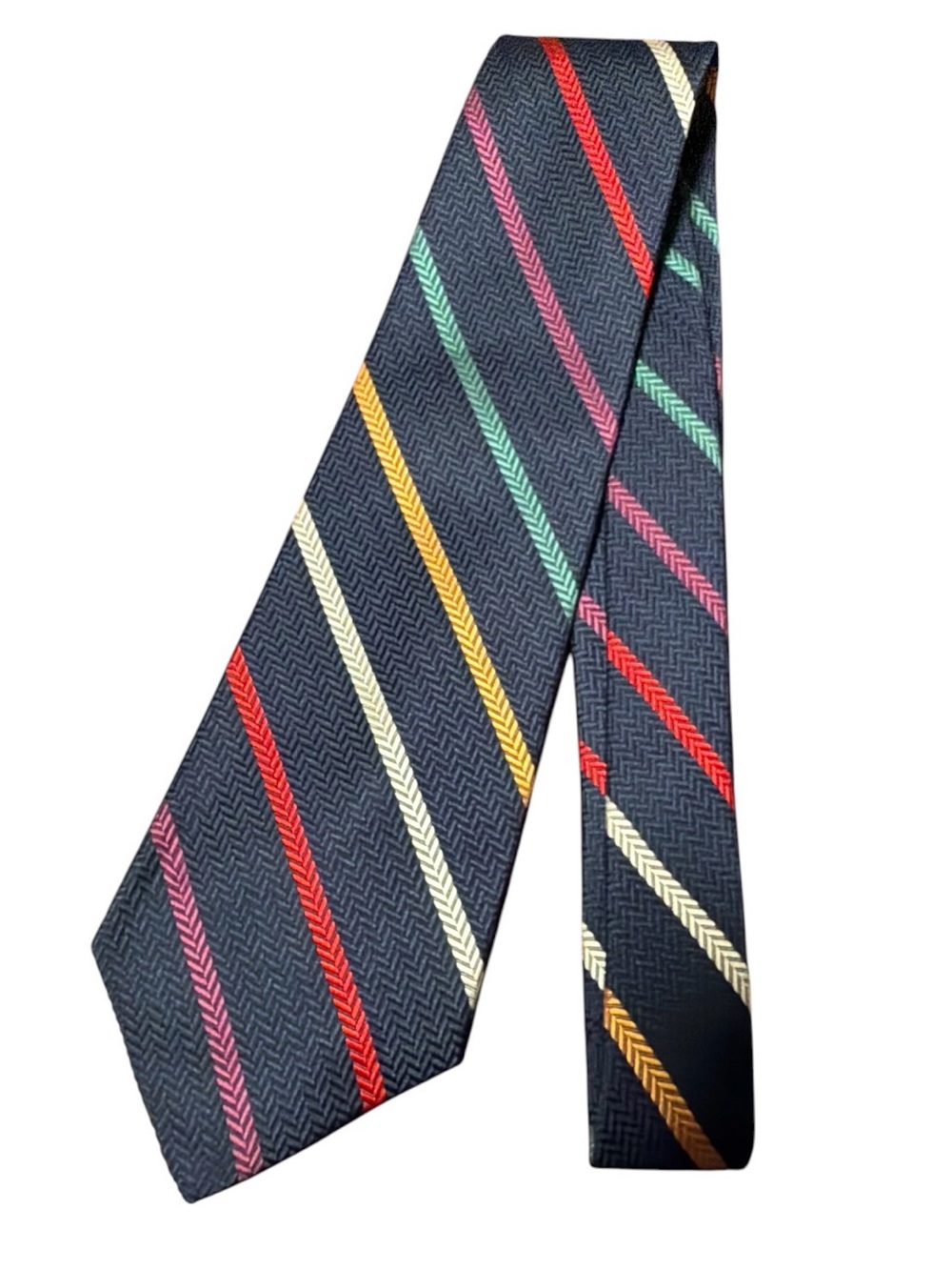 Vintage Ketch Classics Men's Tie Chevron Stripe Navy Blue Herringbone NWT